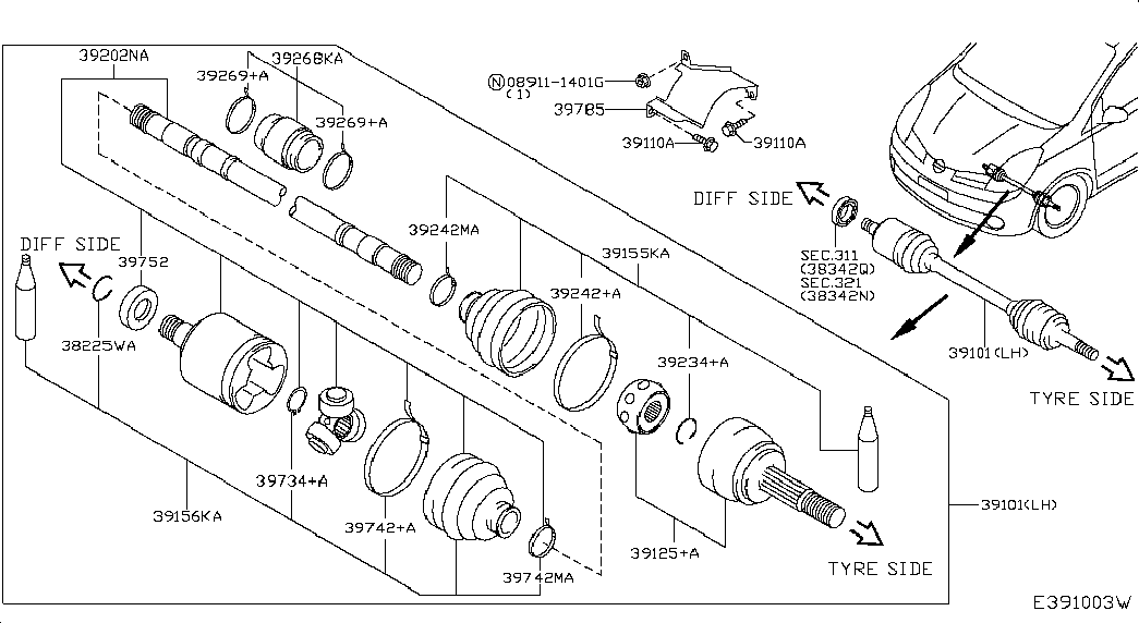 NISSAN 39101-BC500 - Piedziņas vārpsta adetalas.lv