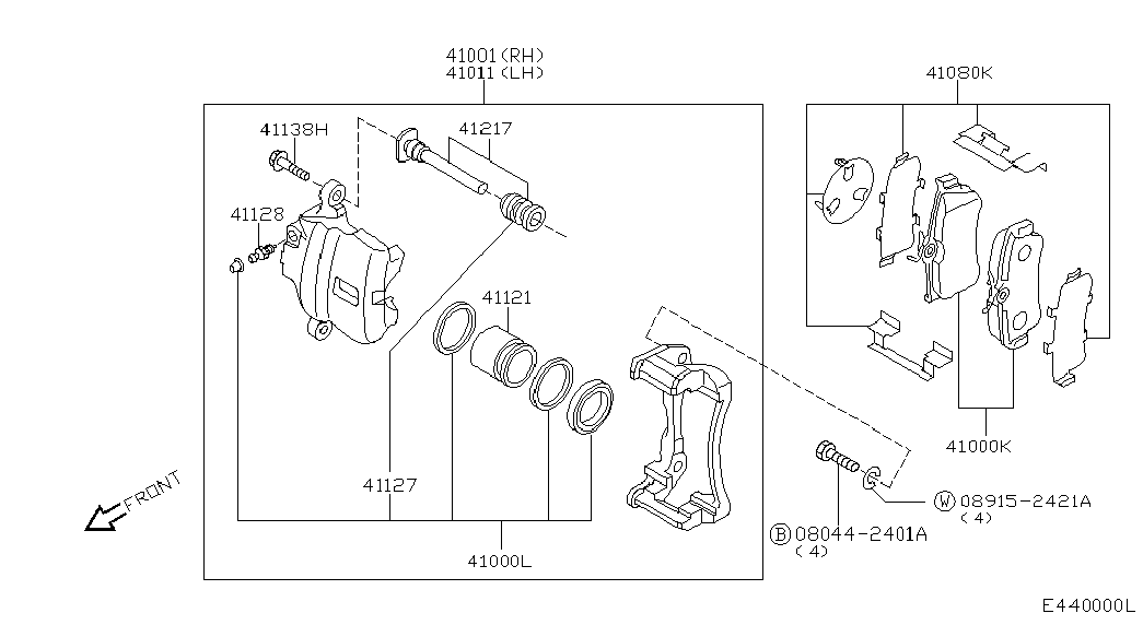 NISSAN 41060-BM425 - Bremžu uzliku kompl., Disku bremzes adetalas.lv