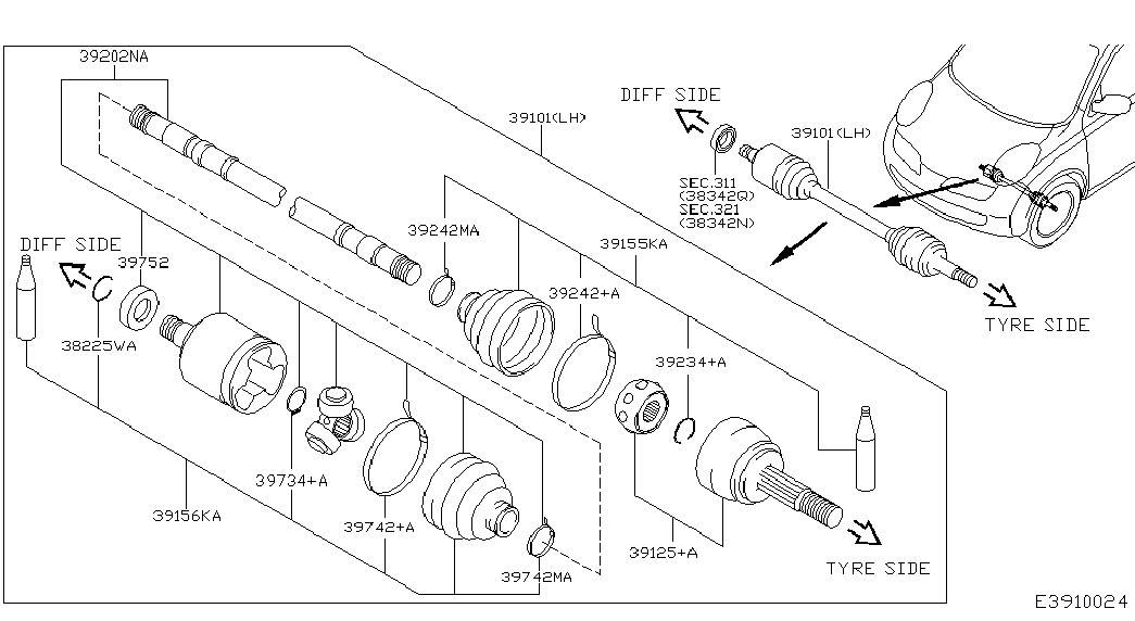 NISSAN 39241-AY125 - Putekļusargs, Piedziņas vārpsta adetalas.lv