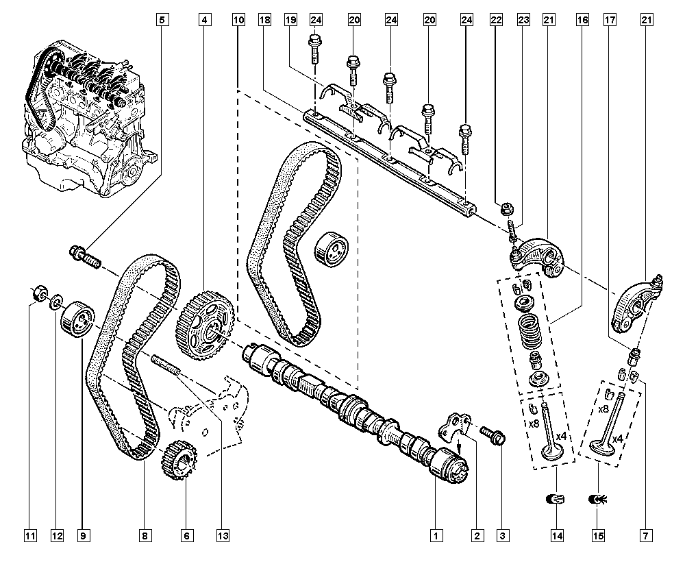 DACIA 82 00 211 784 - Spriegotājrullītis, Gāzu sadales mehānisma piedziņas siksna adetalas.lv