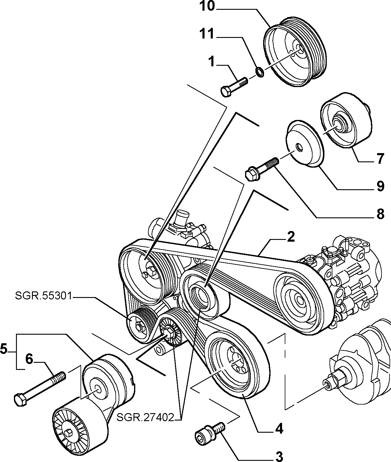 FIAT 55184055 - Siksnas spriegotājs, Ķīļsiksna adetalas.lv