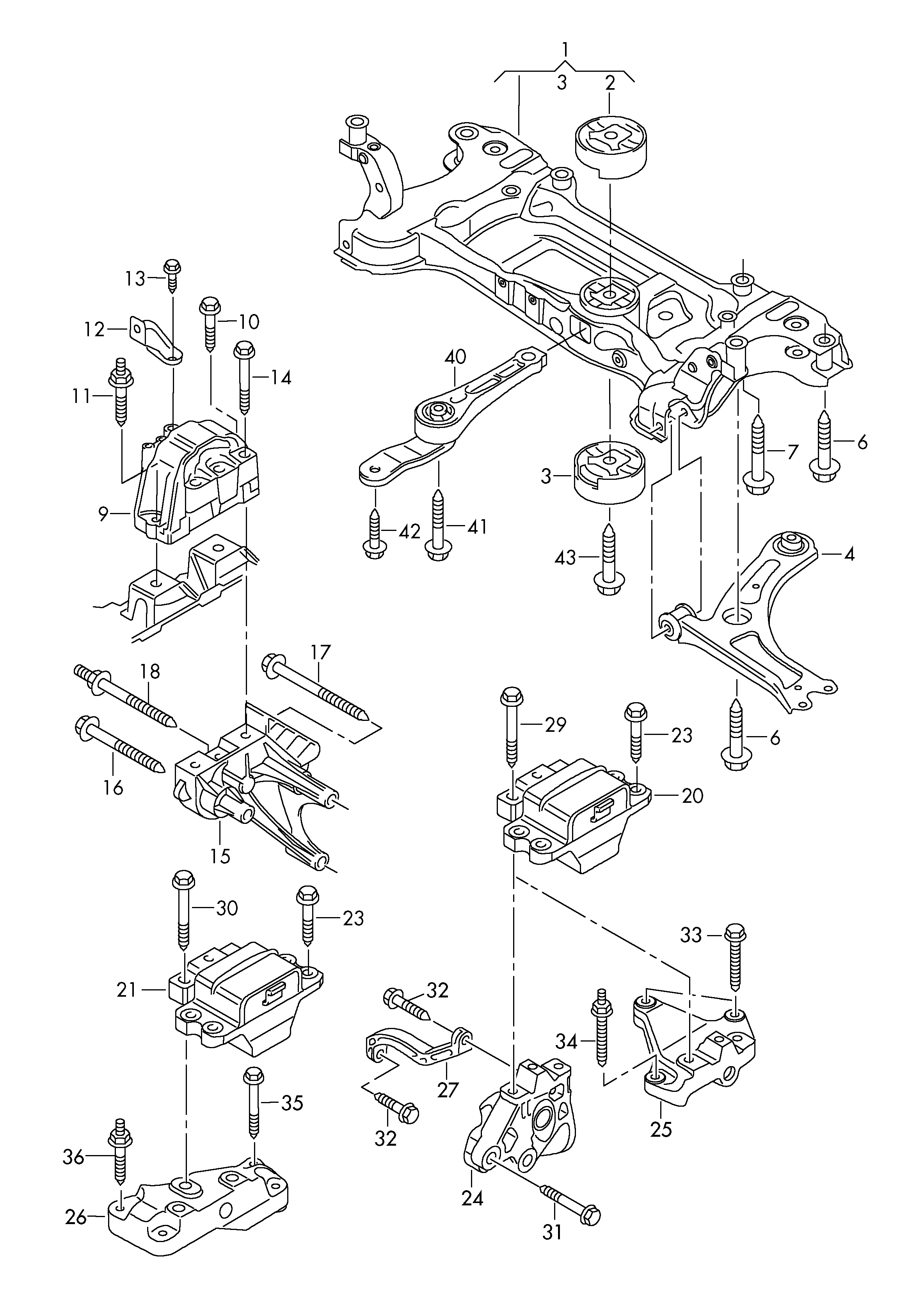 VAG 1K0199313AQ - Piekare, Dzinējs adetalas.lv