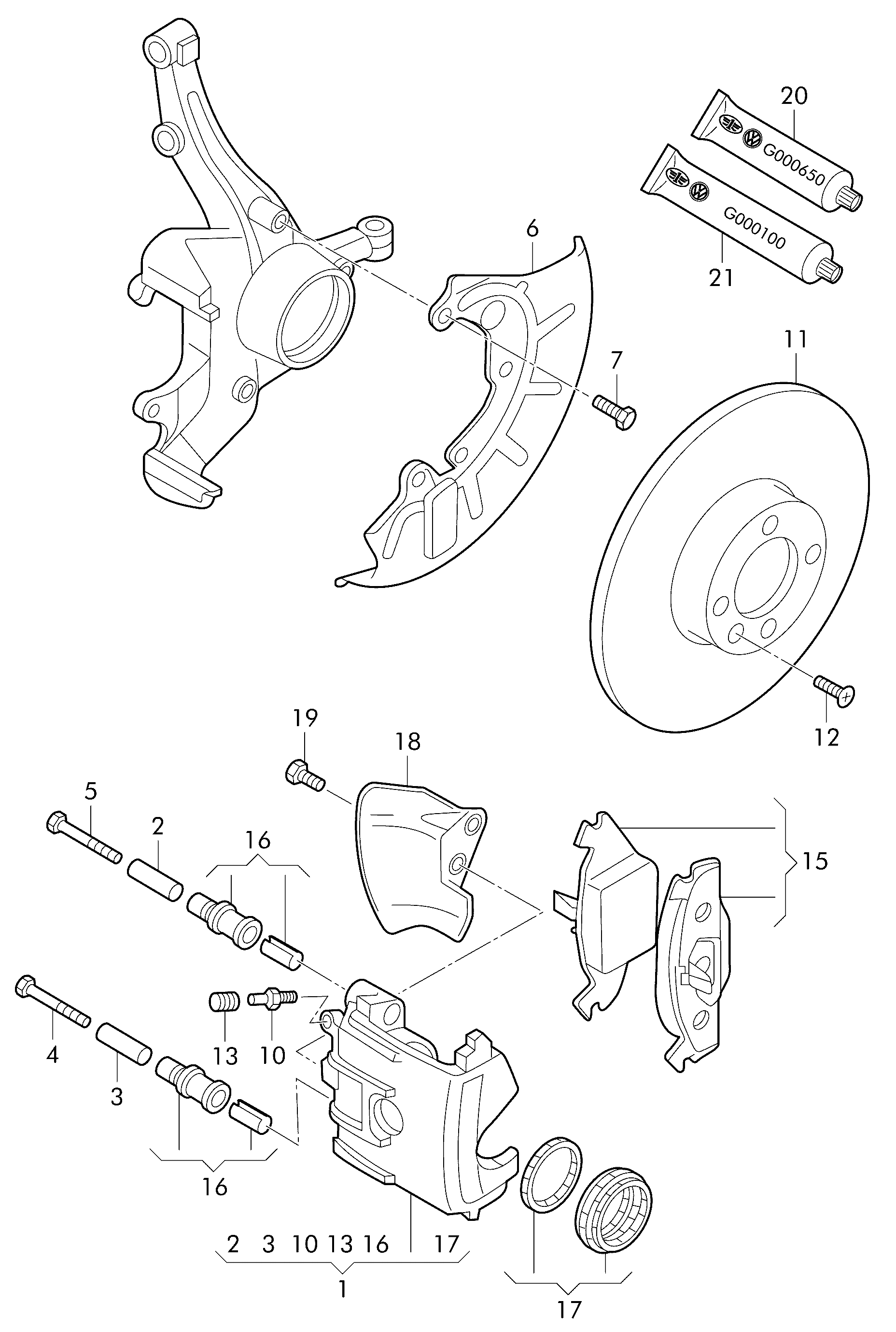 VAG 251 615 219 - Virzītājčaulu komplekts, Bremžu suports adetalas.lv