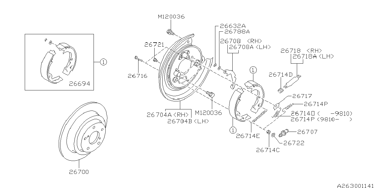 Subaru 26694AE030 - Bremžu loku kompl., Stāvbremze adetalas.lv