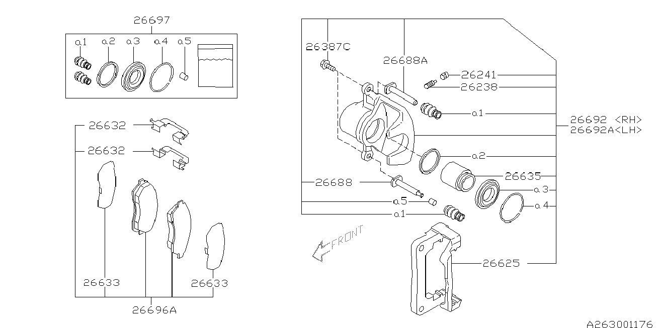 Subaru 26696AG020 - Bremžu uzliku kompl., Disku bremzes adetalas.lv