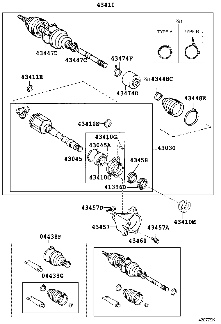 TOYOTA 43410-44040 - Šarnīru komplekts, Piedziņas vārpsta adetalas.lv