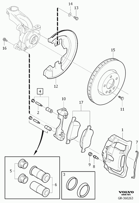 Volvo 8603757 - Virzītājčaulu komplekts, Bremžu suports adetalas.lv