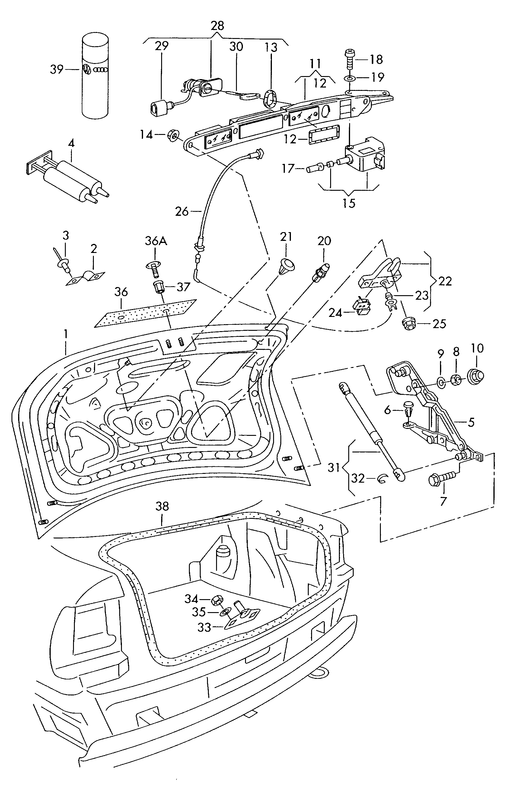 AUDI 3B5 827 550 E - Gāzes atspere, Bagāžas / Kravas nodalījuma vāks adetalas.lv