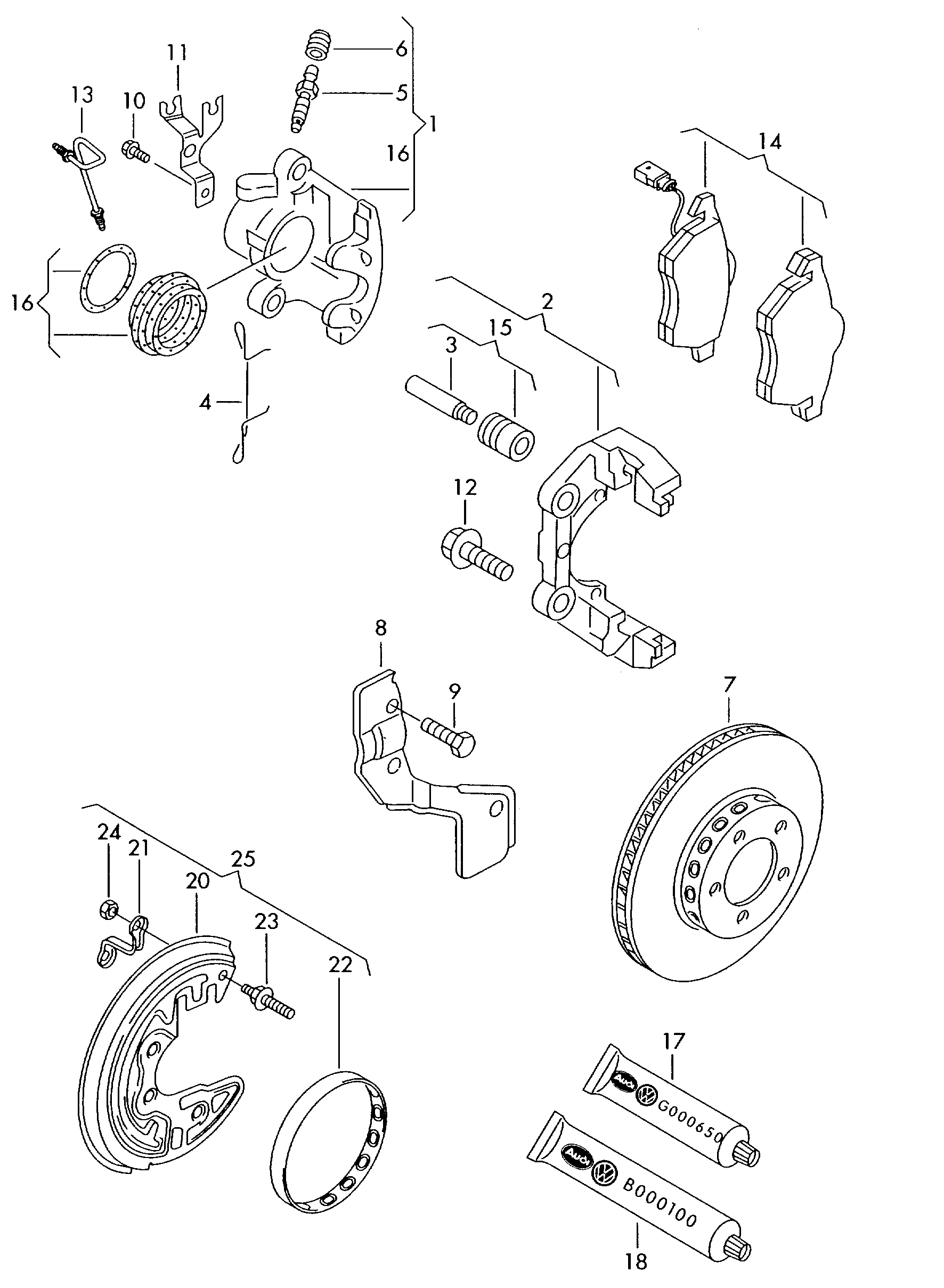 Skoda 4B0698151AF - Bremžu uzliku kompl., Disku bremzes adetalas.lv